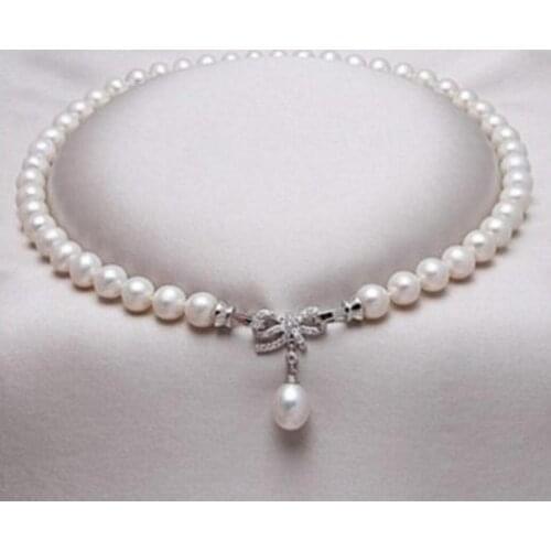New natural white freshwater pearl AA necklace nearly circular 8-9 mm 19inches