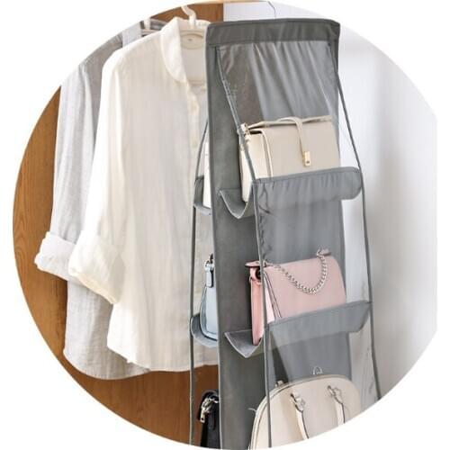 6 Pocket Hanging Handbag Organizer for Wardrobe Closet Transparent Double Sides Storage Bag Door Wall Clear Sundry Shoe Bag