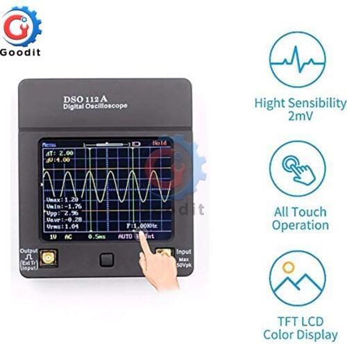 Portable DSO 112A TFT Mini Digital Oscilloscope Touch Contact Screen Portable USB Oscilloscope Interface 2MHz 5Msps