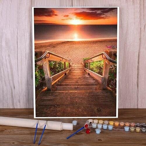 Lake Sunrise Flower Boat Painting By Numbers Complete Kit Oil Paints 40*50 Canvas Painting Home Decor Adults Drawing