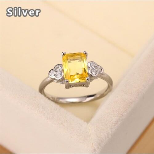Popular European and American fashion S925 Sterling Silver Topaz Ring zircon lucky square crystal jewelry lady gift