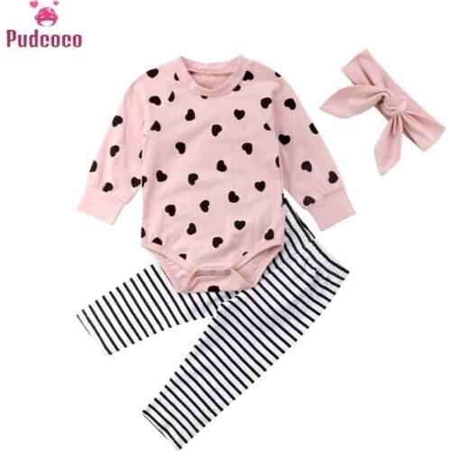 Pudcoco Fall Newborn Toddler Girl Clothes 2019 Baby Kids Outfits Set Bebe Cotton Heart Romper Jumpsuit Legging Headband Girlymax