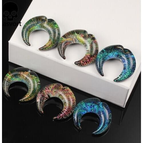 Casvort 2PCS Colorful Crescent Piercing Ear Plugs Expanders Earring Strechers Fashion Gift For Unisex Jewelry Body Sell By Pair