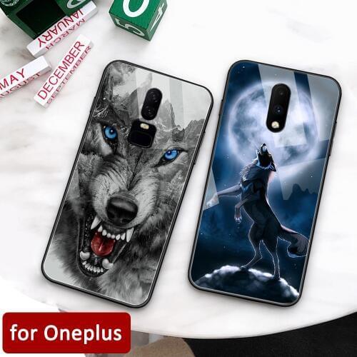 Glass case for Oneplus 7 animal wolf Glass back cover Oneplus 6t coque for Oneplus 1+ 5 5t 6 Oneplus 6 6t 7 pro