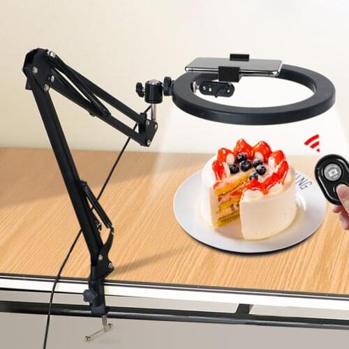 26cm LED Ring Light With Long Arm Stand Selfie Lamp Dimmable Photography Lighting Kit For Live Tiktok Phone Clip Foldable Holder