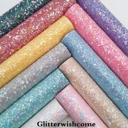 Glitterwishcome 30X134CM A4 Size Vinyl For Bows Crystal Chunky Glitter Leather fabric Vinyl for Bows, GM164