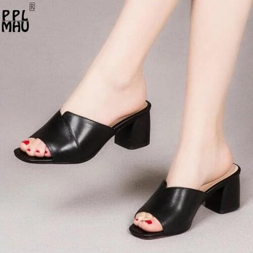 PU Leather Hollow Sandals Korean Style Non-Slip Shallow Slippers Women 2021Outside Wear Open-Toes Slides Black Office Shoes