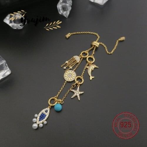 New Women Dolphin Pearl Jellyfish Starfish CZ 925 Sterling Silver Bracelet Monaco Luxury Jewelry