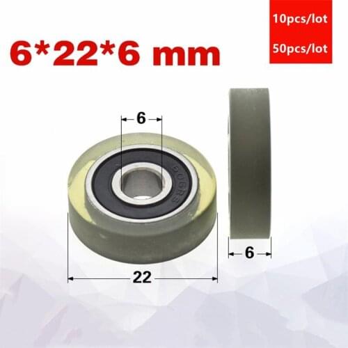 10pcs/50pcs 6*22*6mm polyurethane PU 606 606RS low noise roller bearing friction pulley 6x22x6