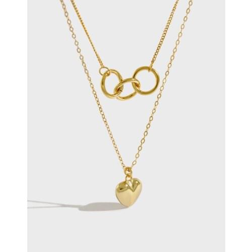 100% 925 Sterling Silver Multi-Layered Chains Heart Choker Necklace Women, Gold Color Circles Necklaces Pendants Neck Jewelry