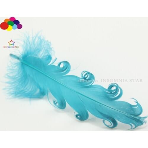 100 Pcs Lake blue Curly Goose Feathers 15-20 CM/6-8inch Carnival Wedding Halloween Christmas Wedding Costumes Decorative Feather