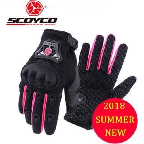 2018 New SCOYCO Summer Motorcross Motorcycle Gloves Full Finger Motorbike Glove Breathable Wear-resistant pink Size S M L XL