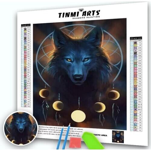 5D Full Drill Round Diamond Painting Embroidery Mosaic Wolf Dreamcatcher Picture Cross Stitch Animal Wall Decor Home Decoration