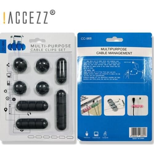 !ACCEZZ 8pc set Car Cable Organizer Silicone USB Cable Winder Desktop Tidy Management Clips Office Desktop Phone Cables Holder