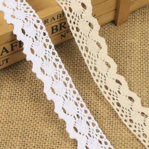 30yards/lot 2.5cm White Beige Cotton Embroidery Lace Trim Ribbons DIY Sewing Garment Headdress Wedding Wrapping Fabric Materials