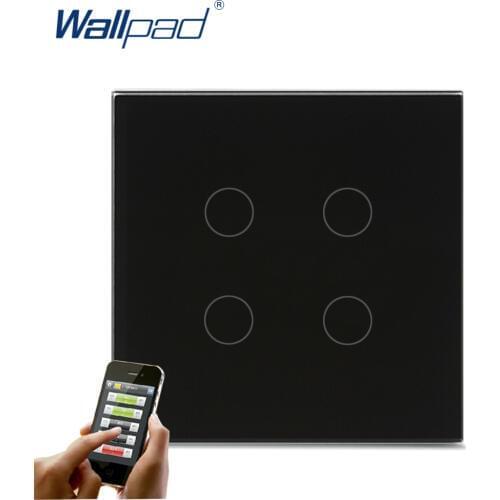 Hot Sales 4 Gang Wifi Switch Wallpad Black Crystal Glass UK EU Standard 4 Gang Wifi Phone IOS Android App Wireless Switches