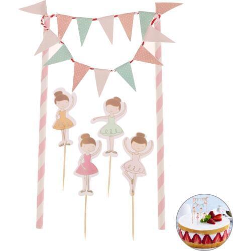 BESTOYARD Ballet Dancer Birthday Cake Bunting Flag Topper Ballerina Toothpicks Cupcake Sticks Kit For Children Birthday Supplier