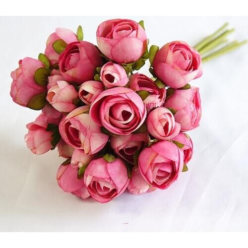 Handmade Tea roses bouquet for wedding bridal hand flowers silk artificial flowers for home decor Wreath flores artificiales