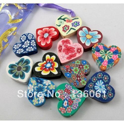 30PCS/Lot Flower Heart Beads Polymer Clay Beads Polymer Clay Spacer Beads Mixed Color DIY Jewelry Making Friendship Crafts