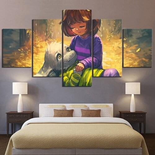 Home Decor Canvas Painting Pictures 5 Panel Frisk And Asriel UNDERTALE Game Wall Art Prints Modular Poster For Kids Room Bedroom