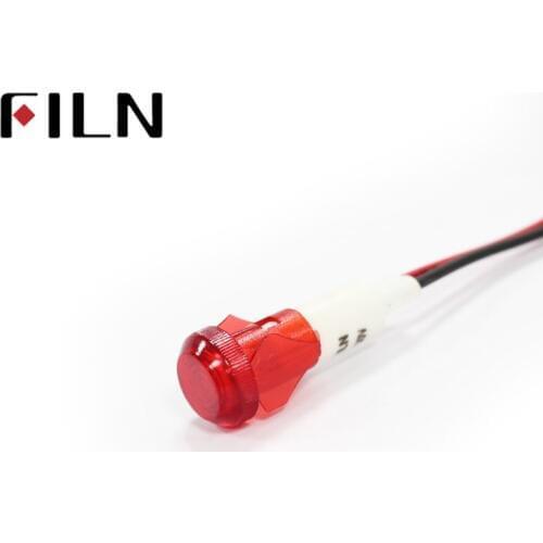 FILN 10mm mounting hole diameter red yellow green blue white plastic 12v pilot lamp with 20cm cable