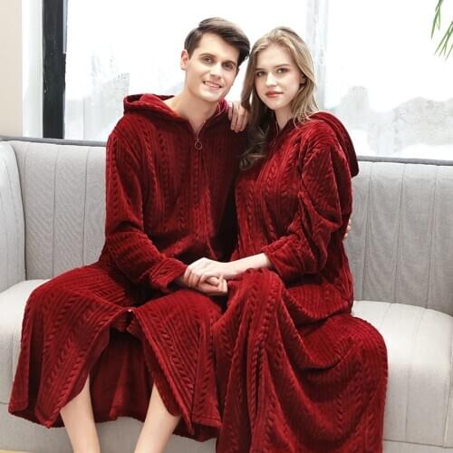 Men Women Winter Hooded Extra Long Thick Flannel Warm Bath Robes Plus Size Luxury Soft Thermal Bathrobe Dressing Gown Male Robe