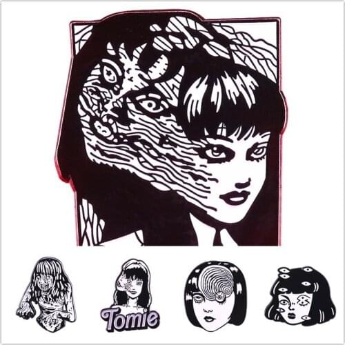HOSENG Anime Movies Junji Ito Black Color Brooch Funny Halloween Gift Women Man Lapel Collar Badges Enamel Pin Jewelry HS_873
