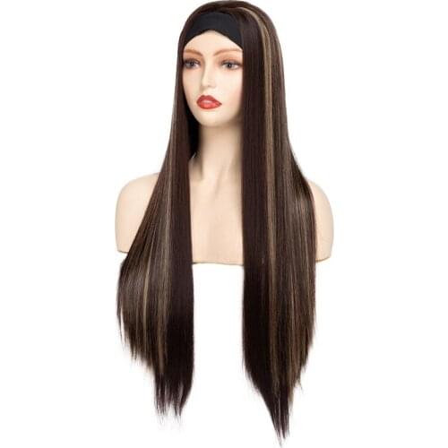 Hywamply Headband Wig 26inch Long Silky Straight Synthetic Hair Wig Piano Color Daily Wig With Headband for Black Women