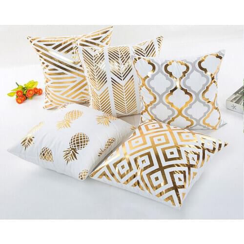 Custom Plaid Cushion Cover Bronzing Pillowcases Super Soft Gold Foiled Pillow Covers for Sofa Bed Without Core