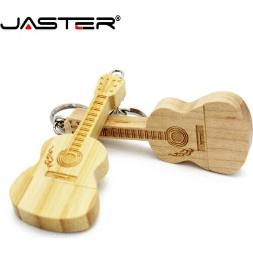 JASTER USB2.0 real capacity wooden bamboo guitar pendrive 64GB 16GB 32GB Natural wood Guitar model memory stick free custom logo