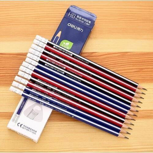58108 triangle pencils student wooden HB rubber head drawing pencil set kids pencil for school