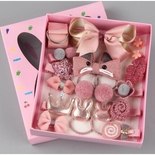Children girl princess style color matching hair clip hair ring gift box 18 sets little girl hair ring princess accessories