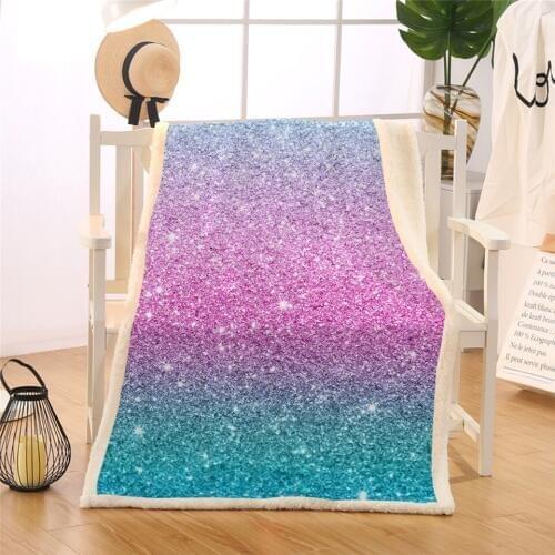 Colorful Glitter Blanket Girly Chic Blue Pink Pastel Colors Sherpa Flannel Fleece Blanket Trendy Bed Couch manta