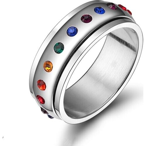 2020 Colorful Crystal Ring For Women Men 316L Stainless Steel Wedding Rings Rainbow Color Stone Ring Fashion Zircon Jewelry