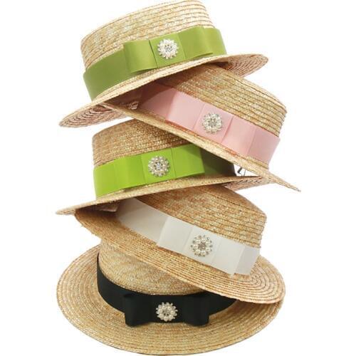 Summer Parent-child Sun Hat Women Fashion Pearl Straw Visor Hats Girls Flat UV Beach Hats Wholeasle S1074