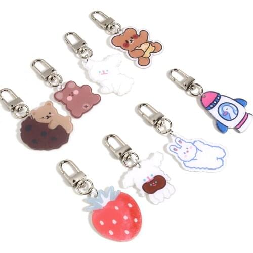 Cute Acrylic Cartoon Bear Dog Jewelry Keychain Silver Color Color Metal Keyring For Women Girls Bag Car Charms Jewelry Gifts,1PC