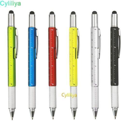 Multi-Functional Sturdy Aluminum DIY Tool With Screwdriver Ballpoint Pen capacitive Stylus Bubble Level Ruler Phillips Flathead