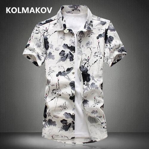 2019 Shirts Men Floral Printed Short Sleeve Shirts Casual Shirt Men Masculino Cotton Shirts Homme Slim Fit Male Big Size 5XL