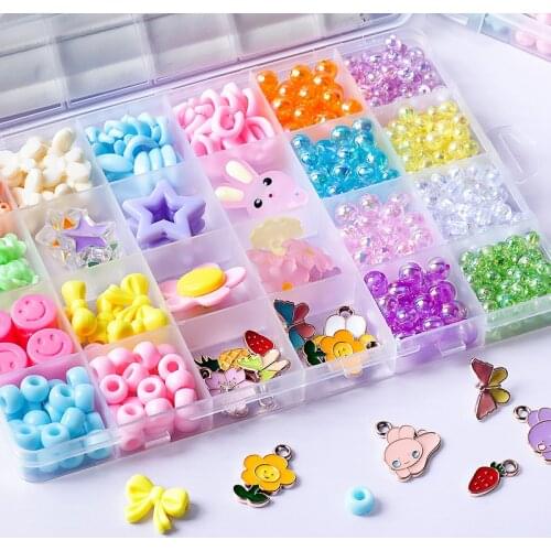 Children Jewelry Making Set Cute Candy Color Beads DIY Necklace Bracelet Ring Hairband Accessories Beads Kit Kids Creative Toys