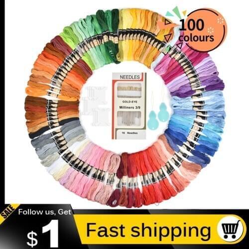 Embroidery Kit 100 Colors Threads Cross Stitch Tools and Embroidery Starter Kit for Beginner Embroidery Hoops Cloth Sewing Pins