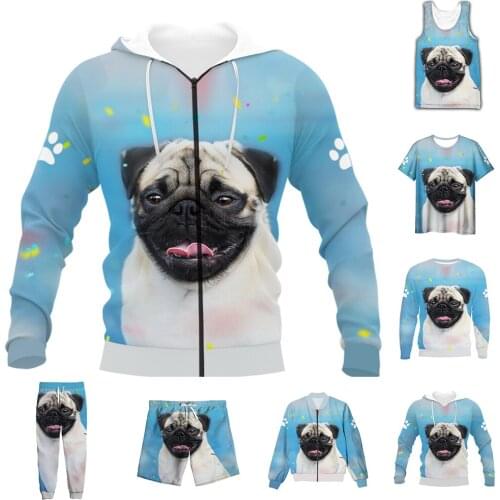 New Fashion 3D Full Print Animal Dog Pug T-shirt/Sweatshirt/Zip Hoodies/Thin Jacket/Pants Four Seasons Casual Suit V46