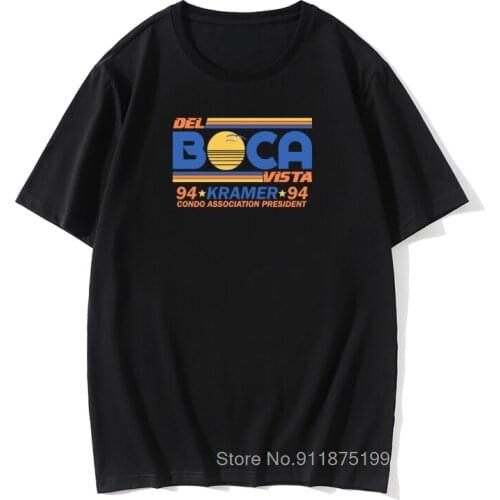 New Fun Seinfeld Del Boca Vista Kramer T Shirt Letter Graphic Tee Shirts For Man Cotton Black Casual Short-sleeve Tops Tee