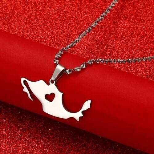 Mexico Map Pendant Necklace for Women Men Gold Silver Color Jewelry Map