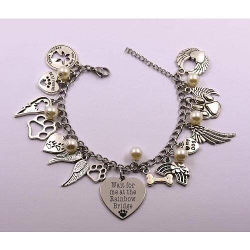 Wait for me at the rainbow bridge stainless steel chain dog angel pet loss pet owner dog lover memory gift bracelet
