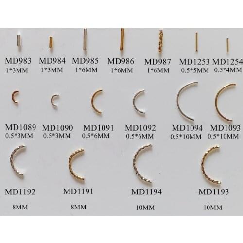 Approx. 100pcs/bag Metal Stud Metal Stick Curved Deco Smiling French Style Nail Art Metal Deco MD983-1194