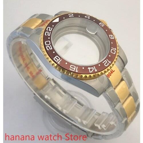 Transparent back cover 904L stainless steel gold strap bracelet 40mm sapphire glass ETA NH36 MH35 cases Ice red bezel