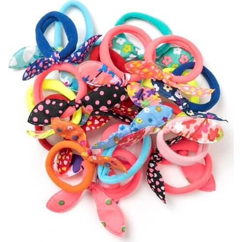 20 Pcs Day Korean Rabbit Ears Version Of The Bow Elastic Fashion Bands Hair Rope Tie Girls Hair Scrunchie Ponytail Holder