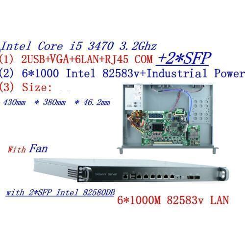 1U 6 Gigabit ethernet 2 SFP port support Intel LGA1155 i5 3470 3.2GHZ processor network router Firewall computer run pfsense