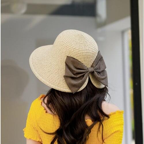 2021 Summer Autumn Big Bowknot Sun Hat Casual Vacation Panama Straw Hat Women Wide Brim Beach Jazz Hats Foldable Outdoor Travel