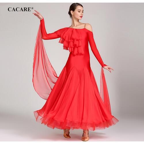 CACARE Standard Dance Dresses Ballroom Dance Competition Dresses Tango Waltz Dress Flamenco D0673 Big Sheer Hem